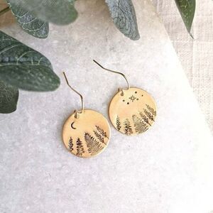 Gold Plated Nature Trees and Moon  Earrings
